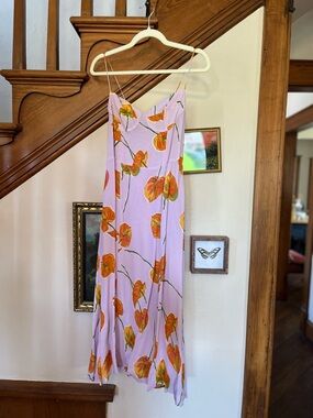 Reformation Lavender Maxi Dress with Orange Floral Print